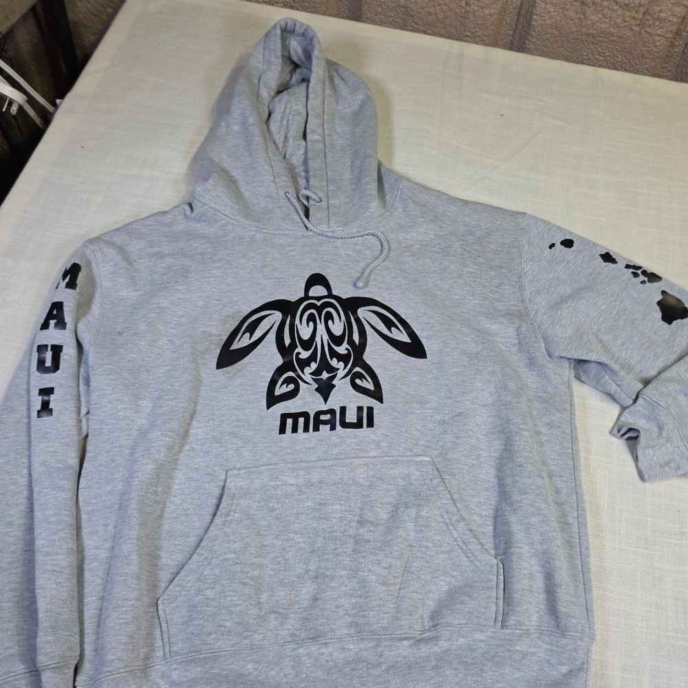 BaBa Hawaii Maui Hoodie Gray Tribal Sea Turtle Pullover XL D-HI003B